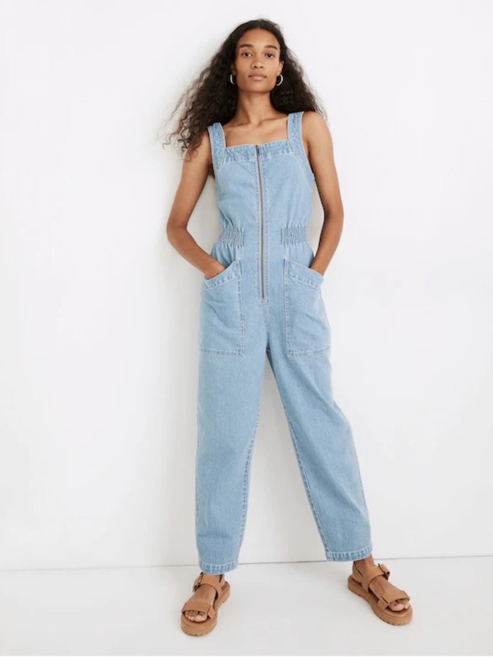 Madewell Denim Zip Smock-Waist Jumpsuit in Baisley Wash size S